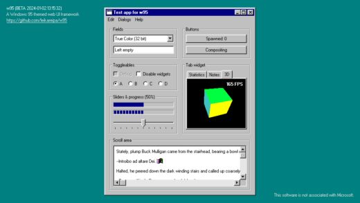 w95, framework pro tvorbu webových aplikací ve stylu Windows 95